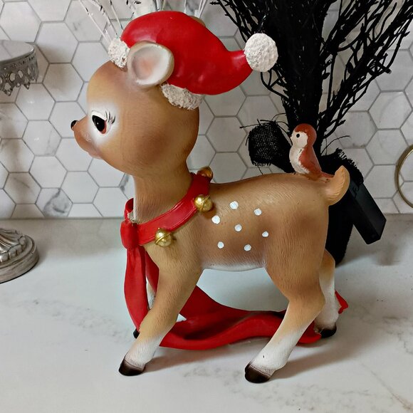 NEW! VINTAGE INSPIRED LARGE DEER Bird SANTA HAT DECOR - Picture 2 of 5